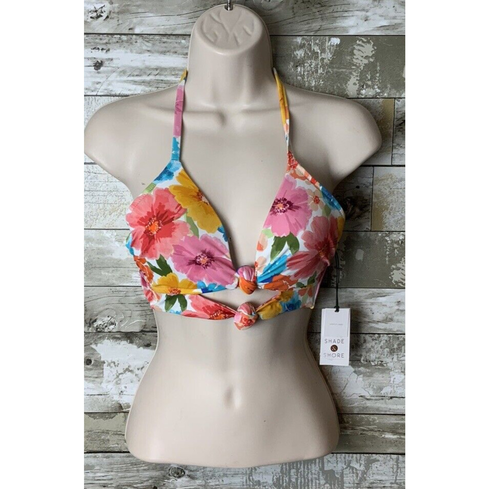 Shade & Shore Womens Floral Double Knot Halter Tie Bathing Suit Swimsuit Top 32B